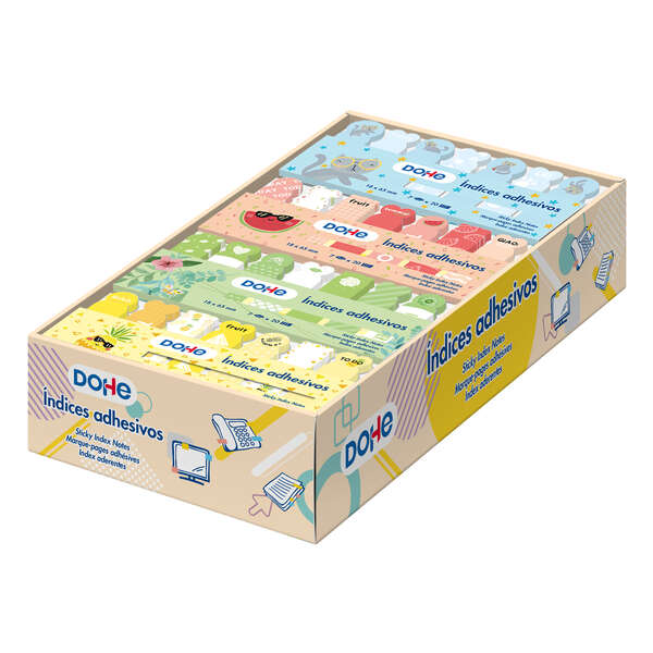 Dohe Espositore da 36 set di foglietti adesivi stampati - 18x65 mm - Forme e motivi assortiti