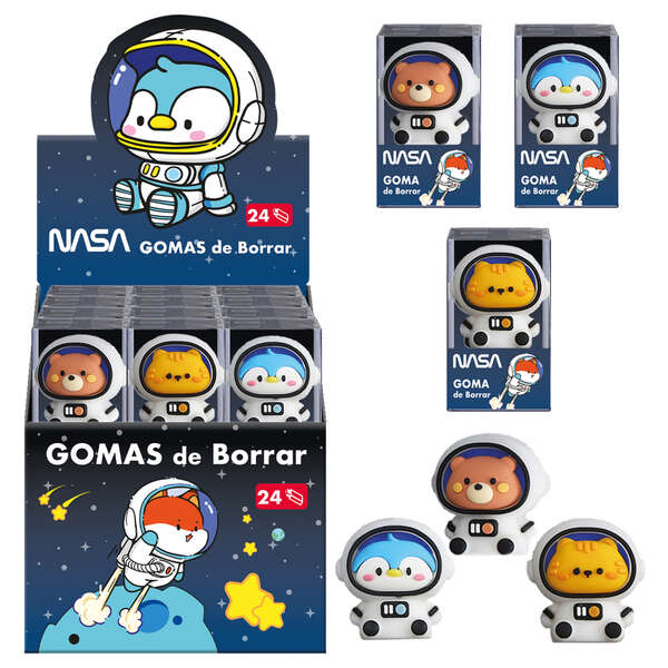 Dohe Espositore da 24 gomme da cancellare - Realizzate in PVC - A forma di astronauti-animali