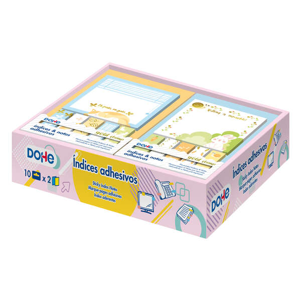 Dohe Espositore da 20 foglietti e indici adesivi - 70x70 mm e 12x45 mm - Motivi stampati in oro