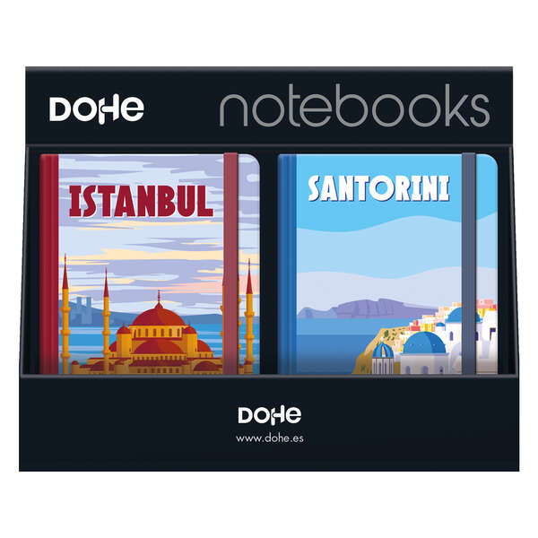 Espositore Dohe con 12 taccuini formato A5 - 12x17 cm - Include taccuini di Santorini