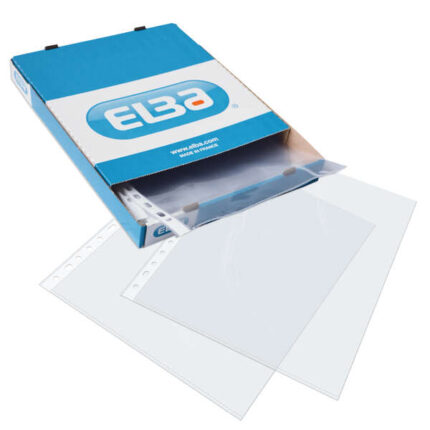 Elba Confezione da 100 Buste Multiforo Extra PP 105 Micron - Formato Folio - Finitura Cristallo - Trasparente