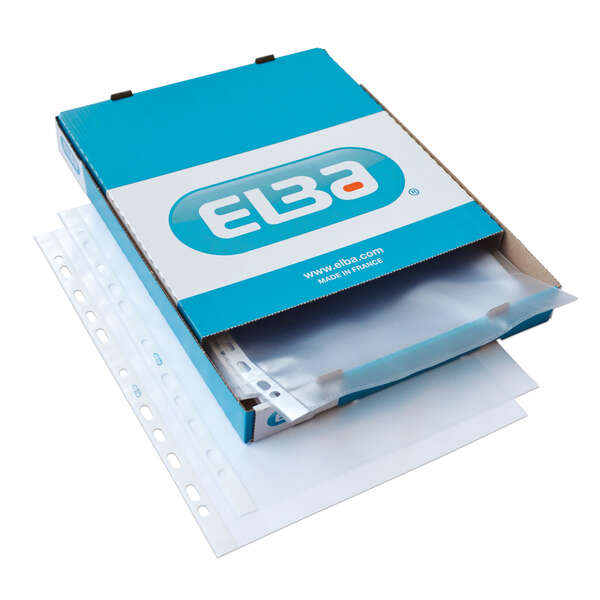 Elba Confezione da 100 buste Multitaladro PP 90 micron - Formato A4 - Finitura pelle arancione - Trasparente