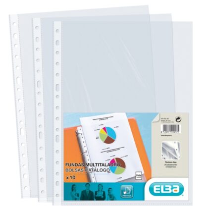 Elba Confezione da 10 buste multiforo in PP 70 micron - Formato Folio - Finitura Cristallo - Trasparente