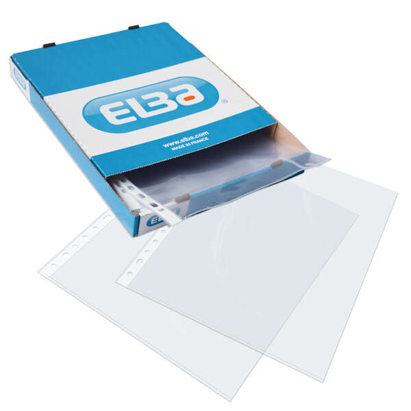 Elba Confezione da 100 buste multiforo in PP 70 micron - Formato Folio - Finitura Cristallo - Trasparente