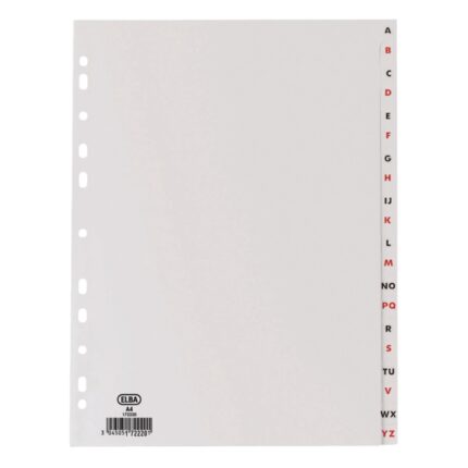 Elba Indice Alfabetico A4 20 Posizioni - Resistente Plastica da 120 Micron - Formato A4 - Colore Grigio