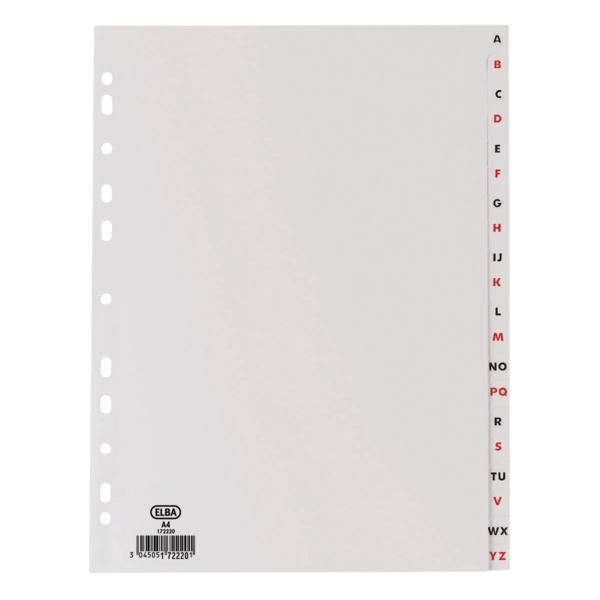 Elba Indice Alfabetico A4 20 Posizioni - Resistente Plastica da 120 Micron - Formato A4 - Colore Grigio