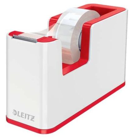 Leitz WOW Dispenser per nastro adesivo - Per rotoli fino a 19 mm x 33 m - Include nastro adesivo scrivibile - Colore bianco/rosso