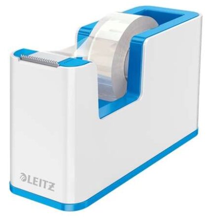 Leitz WOW Dispenser per nastro adesivo - Per rotoli fino a 19 mm x 33 m - Include nastro autoadesivo scrivibile - Colore bianco/blu