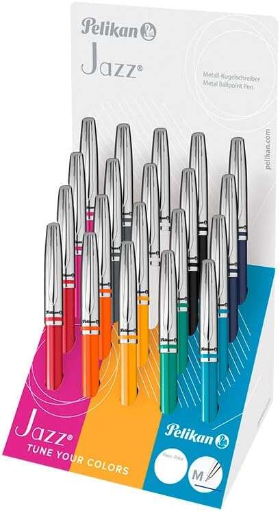 Pelikan Espositore da 20 penne Jazz "Classic Collection" - Design classico ed elegante - Inchiostro di alta qualità - Punta fine da 0