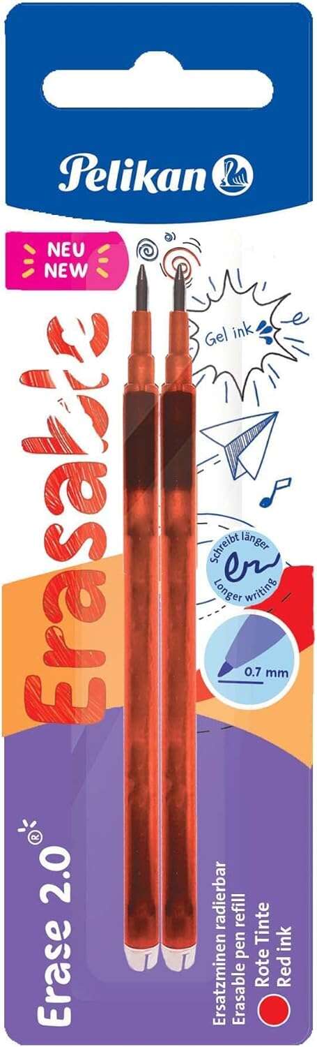 Pelikan Blister 2 Ricarica per gomma Erase 2.0 - Ideale per matite e penne - Colore rosso