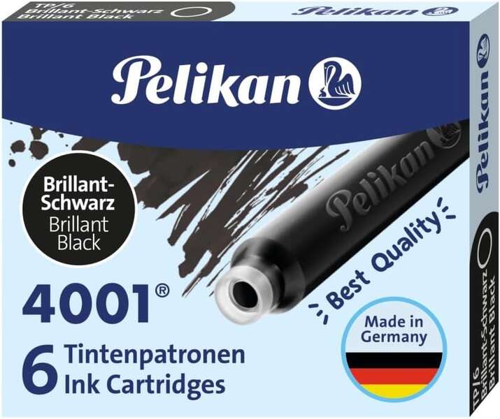 Pelikan 4001 TP/6 Confezione da 6 cartucce - Inchiostro di alta qualità - Compatibile con penne stilografiche - Colore Nero