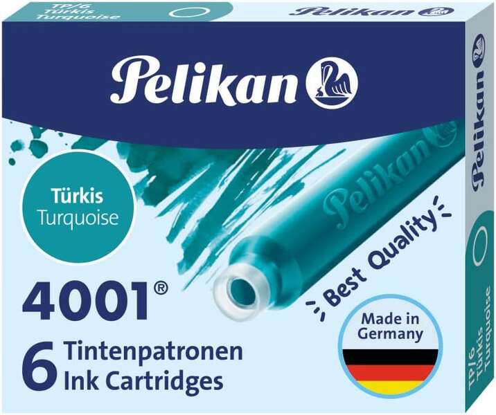 Pelikan Confezione da 6 cartucce 4001 TP/6 - Ricambio per penne stilografiche - Colore blu turchese