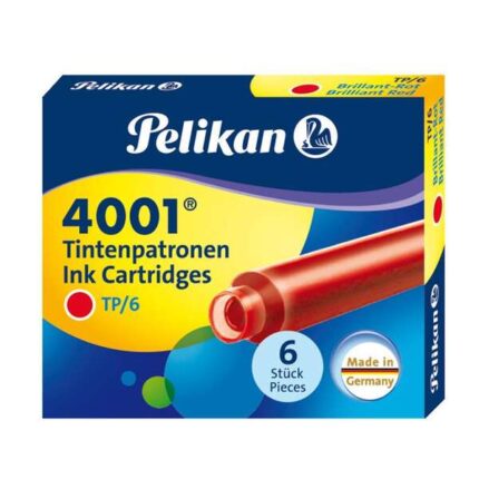 Pelikan Confezione da 6 cartucce 4001 TP/6 - Compatibile con penne stilografiche Pelikan 4001 - Colore rosso