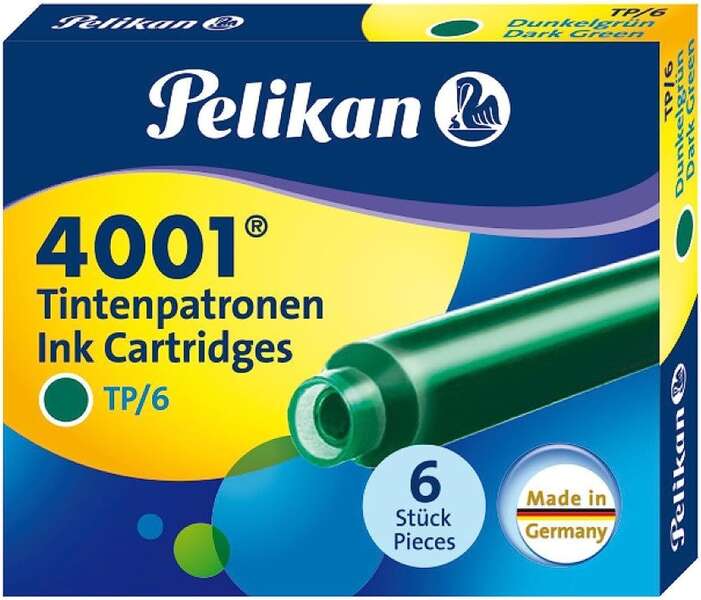 Pelikan Confezione da 6 cartucce 4001 TP/6 - Ricambio per penna stilografica - Colore verde scuro