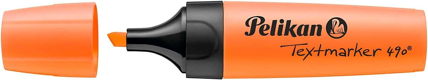 Pelikan Evidenziatore Textmarker 490 - A base d'acqua - 3 larghezze di tratto - Colore Arancione Fluorescente