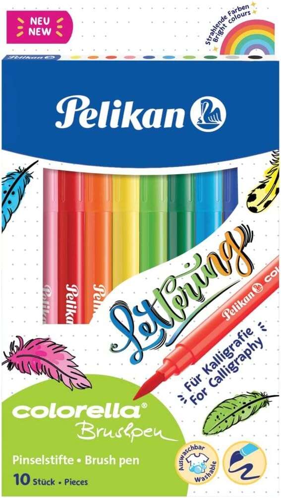 Pelikan Confezione da 10 pennarelli Brushpen - Punta a pennello - Lavabili Pelikan Confezione da 10 pennarelli Brushpen - Punta a pennello - Lavabili