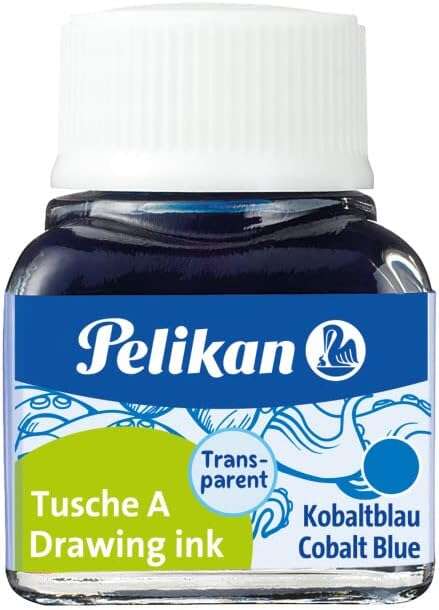 Inchiostro di china Pelikan 523 10 ml N.8 - 10 ml - Ideale per disegno e calligrafia - Resistente all'acqua - Colore blu cobalto