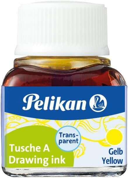 Pelikan Inchiostro Cinese 523 10ml N.5 - Flacone da 10ml - Resistente all'acqua - Ideale per disegno e calligrafia - Colore giallo
