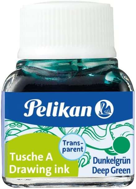 Pelikan Inchiostro Cinese 523 10ml N.7 - Flacone da 10ml - Ideale per disegno e calligrafia - Resistente all'acqua e ad asciugatura rapida - Colore verde scuro