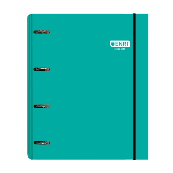 Enri Raccoglitore ad anelli A4+ con ricambio di 100 fogli 80 g quadrettati 5x5 con strisce colorate - 4 anelli da 35 mm - Copertina estraibile lucida - Colore verde-blu