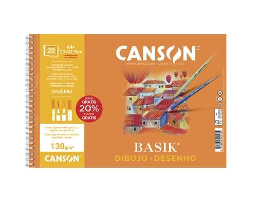 Canson Basik Blocco da disegno a spirale 20 fogli A4+ 130 g - Con righe - Dimensioni 23x32