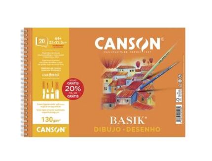 Canson Basik Quaderno da disegno A4+ 20 fogli microperforati 130 g/m² - Senza righe - Dimensioni 23x32