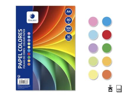 Confezione Golden con 100 fogli di carta colorata A4 80 g - 10 fogli per colore - Colori assortiti