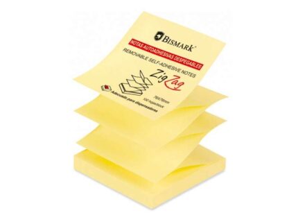 Bismark Blocco da 100 foglietti adesivi Zig-Zag 76x76 mm - Adatto per dispenser - Colore giallo