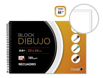 Golden Quaderno da disegno A4+ con 20 fogli - Carta da 135 g - Riquadri interni formato A4