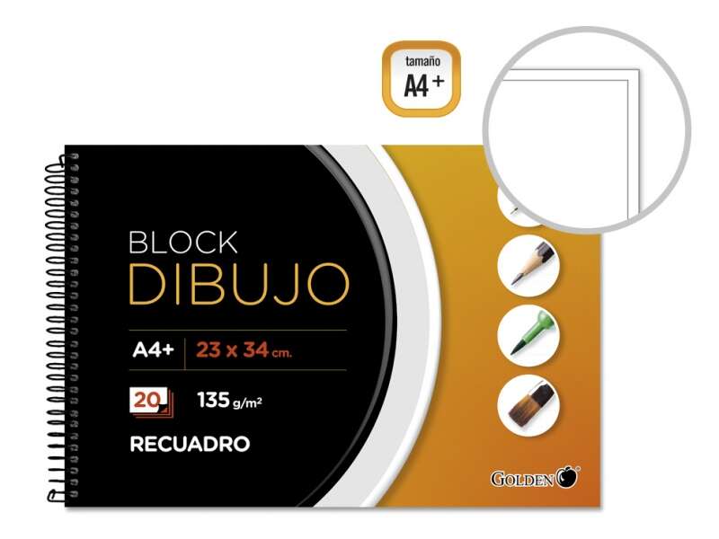 Golden Quaderno da disegno A4+ con 20 fogli - Carta da 135 g - Riquadri interni formato A4