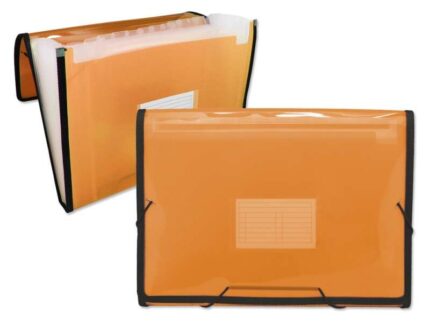 Ingraf Cartellina Frame a soffietto 13 tasche Formato A4 - Polipropilene traslucido - Elastici e alette - Colore arancione