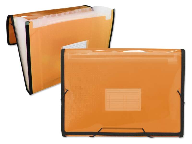 Ingraf Cartellina Frame a soffietto 13 tasche Formato A4 - Polipropilene traslucido - Elastici e alette - Colore arancione
