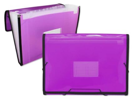 Raccoglitore a fisarmonica Ingraf Frame 13 scomparti formato A4 - Polipropilene traslucido - Elastici e alette - Colore rosa
