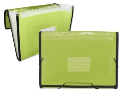 Ingraf Cartella Frame a soffietto 13 scomparti formato A4 - Polipropilene traslucido - Elastici e alette - Colore verde
