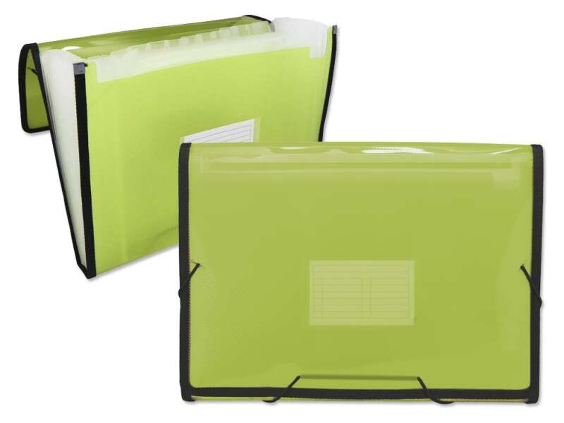 Ingraf Cartella Frame a soffietto 13 scomparti formato A4 - Polipropilene traslucido - Elastici e alette - Colore verde