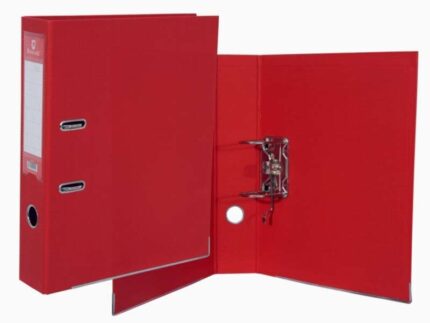 Bismark Raccoglitore A-Z Formato Folio - PVC ad alta resistenza - Portacartellini sul dorso - Rinforzi metallici sul bordo inferiore - Meccanismo a leva - Colore rosso