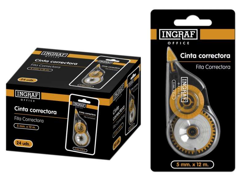 Ingraf Nastro correttore a secco 5 mm x 12 m - Correzione rapida e pulita - Scrittura immediata