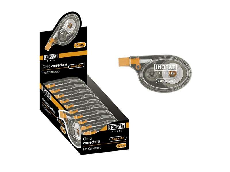 Nastro correttore a secco Ingraf di alta qualità 5 mm x 12 m - Applicazione laterale - Corregge rapidamente - Scrivi all'istante - Non macchia - Non lascia tracce sulle fotocopie