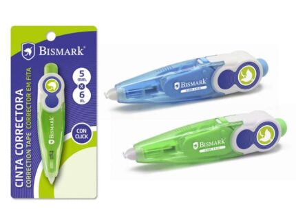 Bismark Nastro correttore 5 mm x 6 m - Sistema retrattile che nasconde l'estremità - Perfetta adesione alla carta - Confezione in blister singolo - Colori assortiti casuali