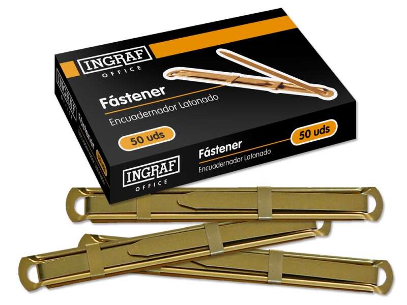 Ingraf Confezione da 50 fermagli - Ottonati per rilegatura rapida e resistente - Include linguetta e cursore - Colore oro Ingraf Confezione da 50 fermagli - Ottonati per rilegatura rapida e resistente - Include linguetta e cursore - Colore oro