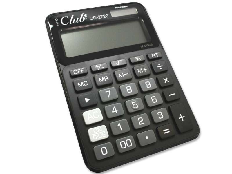 Ingraf CD-2720-12 Calcolatrice a 12 cifre - 4 tasti di memoria - Tasto doppio zero - Calcolo della percentuale - Tasto di somma extra-grande - Tasto margine di costo - Alimentazione solare e a batterie - Colore nero