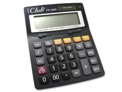 Ingraf CD-2685-12Rp Calcolatrice a 12 cifre - Tasto di cancellazione - 3 tasti di memoria - Doppio zero e percentuale - Somma extra-grande - Alimentazione solare e a batterie - Colore nero