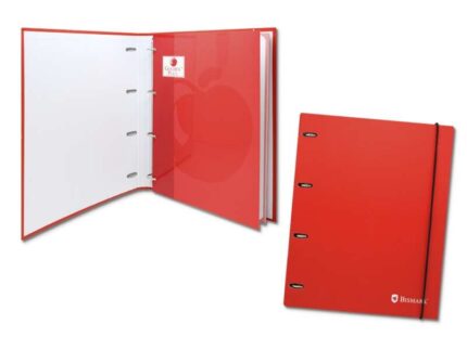 Bismark Raccoglitore a 4 anelli con 80 fogli a quadretti 4x4 - Formato A4 - Realizzato in cartoncino - Colore rosso