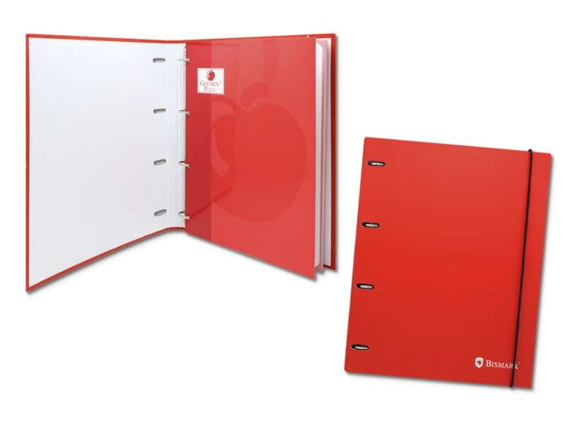 Bismark Raccoglitore a 4 anelli con 80 fogli a quadretti 4x4 - Formato A4 - Realizzato in cartoncino - Colore rosso Bismark Raccoglitore a 4 anelli con 80 fogli a quadretti 4x4 - Formato A4 - Realizzato in cartoncino - Colore rosso