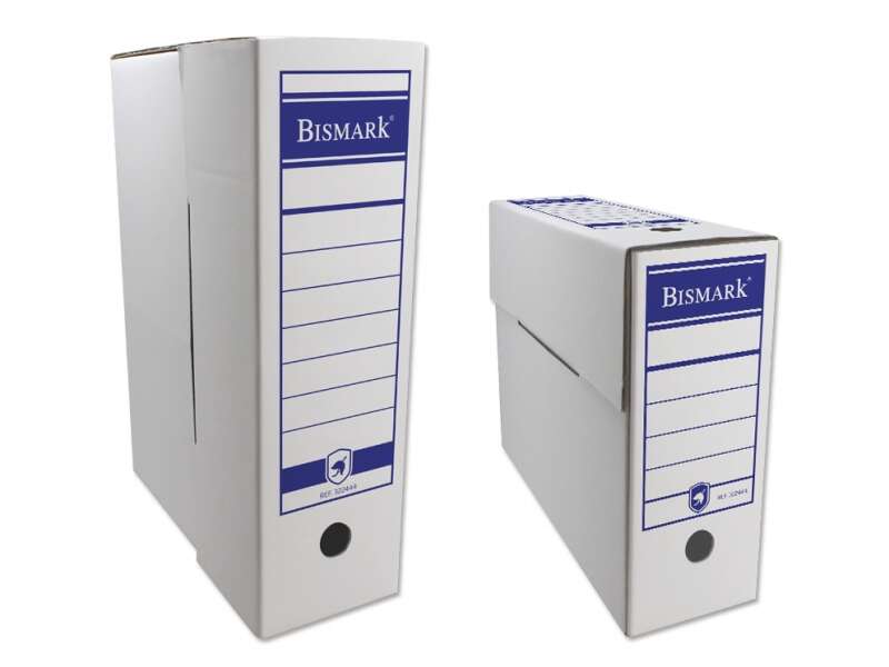 Bismark Scatola per archiviazione definitiva formato Folio Prolungato 12x39x27 cm - Cartone ondulato - Carta bianca con zone prestampate - Doppia cucitura