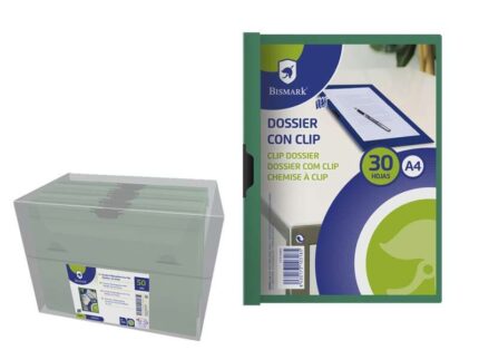 Raccoglitore Bismark per 30 fogli A4 con clip metallica laterale - Polipropilene trasparente - Colore verde