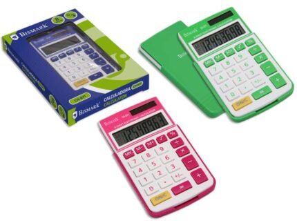Bismark Calcolatrice scolastica a 8 cifre - Copertura rigida - Funzioni di base e memoria - Alimentazione solare e a batterie - Colori assortiti