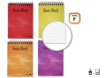 Golden Quaderno a spirale superiore 8º orizzontale (153x102 mm) 80 fogli 60 g Quadretti 4x4 - Copertina plastificata - Margini evidenziati - Colori assortiti