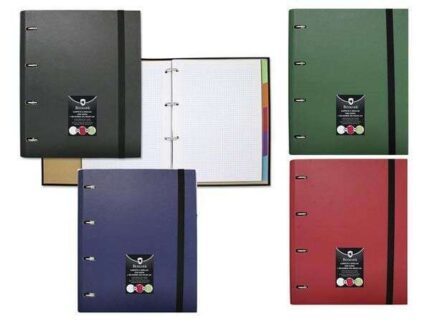 Bismark Raccoglitore ad anelli con ricambio di 100 fogli formato A4 + 5 divisori + busta porta documenti - Colori assortiti a caso