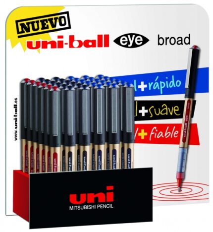 Uni-ball UB-150 Eye Broad Espositore da 36 penne a inchiostro liquido - Punta a sfera da 1 mm - Inchiostro resistente all'acqua e alla luce - Sistema di controllo dell'inchiostro - Colori assortiti